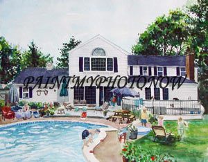 Watercolor painting of bungalow